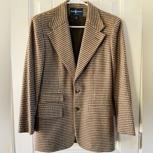 VTG Ralph Lauren Blue Label Wool Blazer Jacket Horse Logo Brown Houndstooth 4
